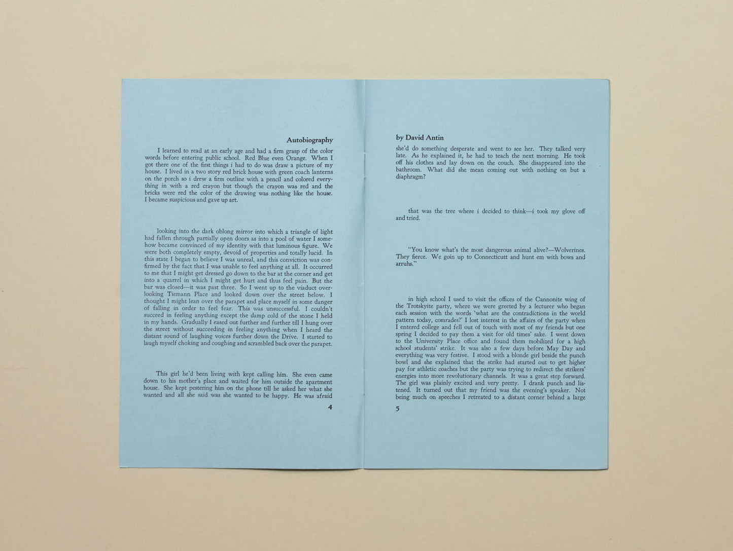 David Antin, Great Bear Pamphlet Series: Autobiography