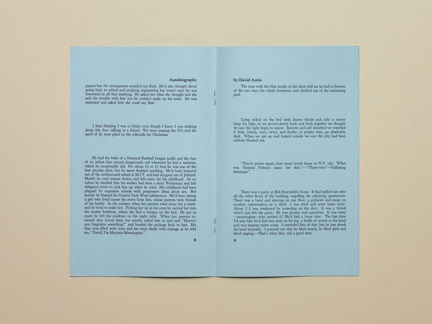 David Antin, Great Bear Pamphlet Series: Autobiography