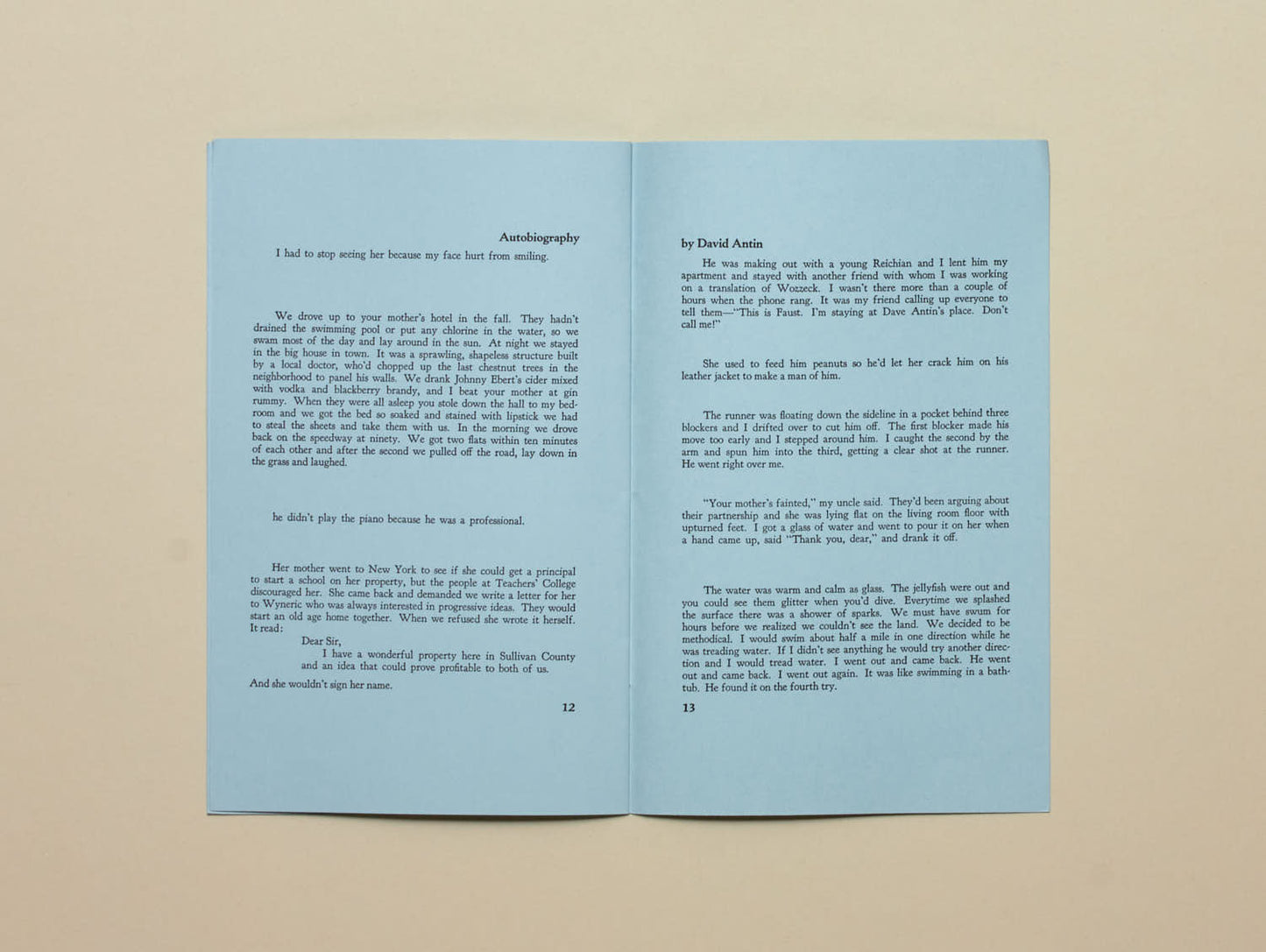 David Antin, Great Bear Pamphlet Series: Autobiography