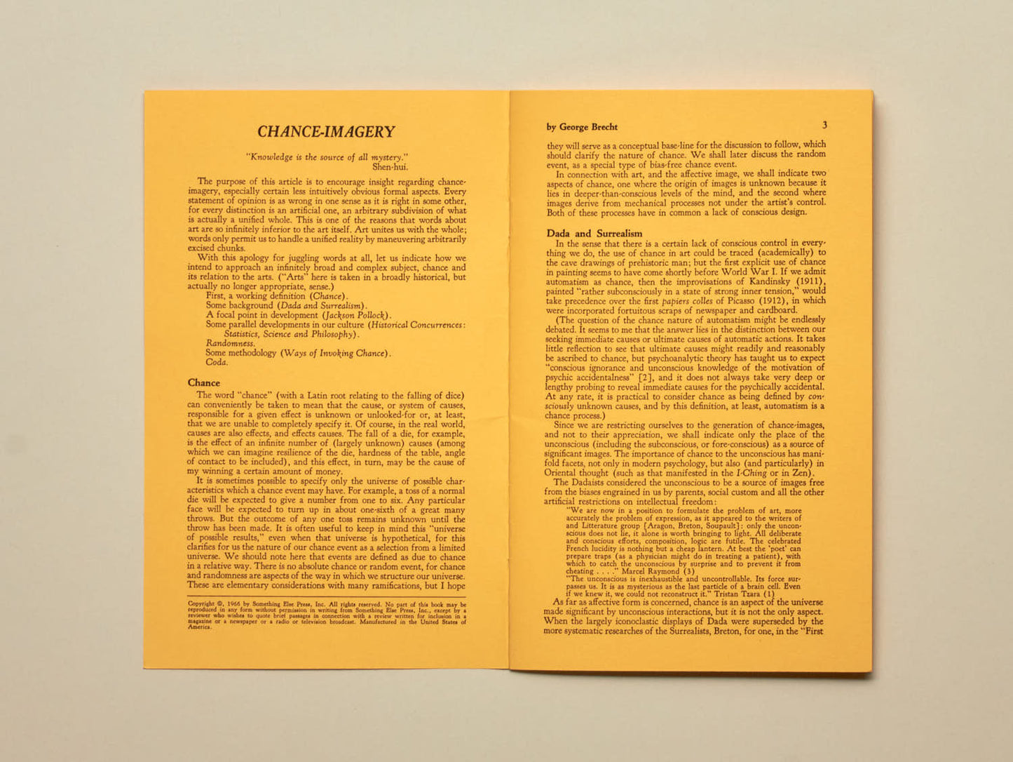 George Brecht, Great Bear Pamphlet Series: Chance-Imagery
