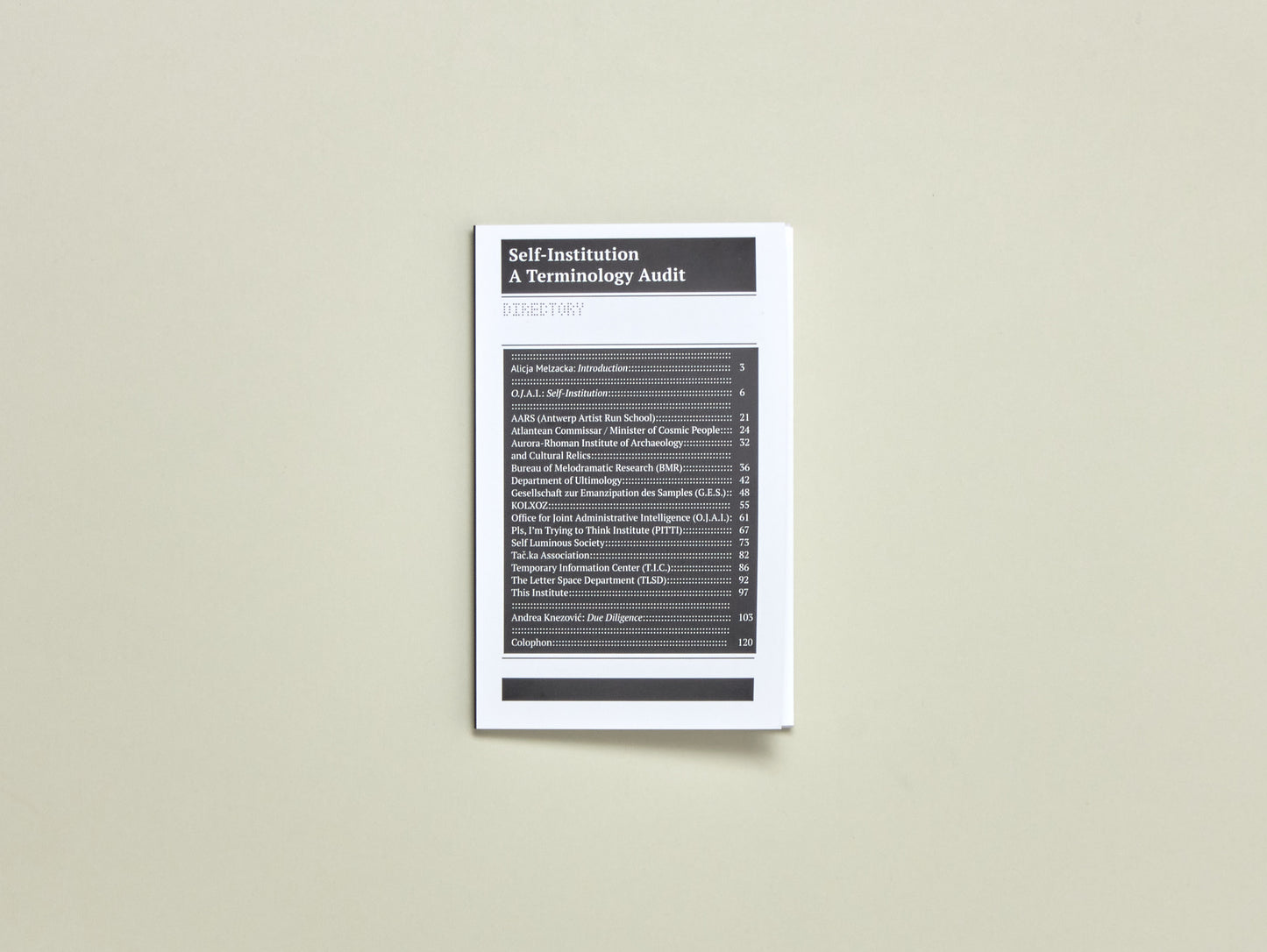 Self-Institution/ Terminology Audit: The Office for Joint Administrative Intelligence (O.J.A.I.)